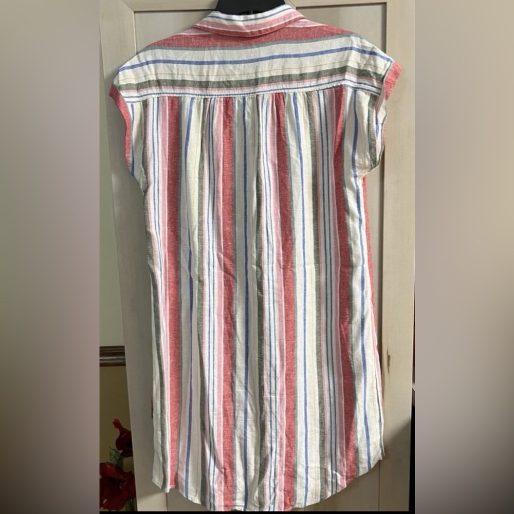 Old Navy -Size M - Linen Blend Shirt Dress - Red White Blue Pink Button-Up - Picture 3 of 13